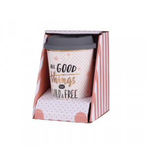 Порцеланова чаша със силиконов капак - BPM4403-AR26- 350 мл