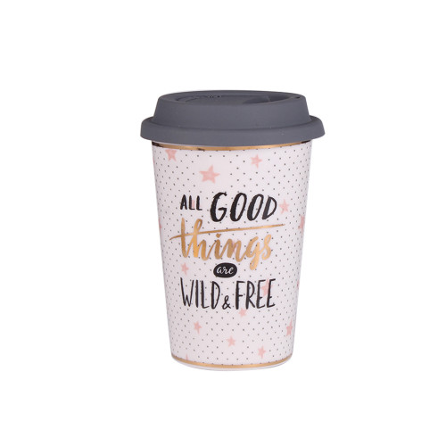 Порцеланова чаша със силиконов капак - BPM4403-AR26- 350 мл