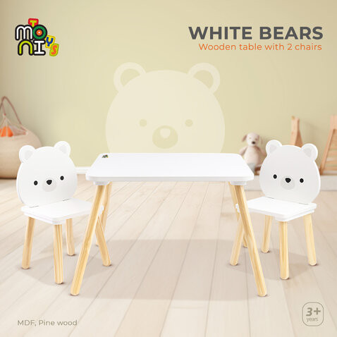 Дървен комплект маса с 2 стола White Bears