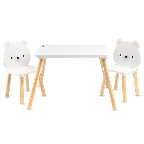 Дървен комплект маса с 2 стола White Bears