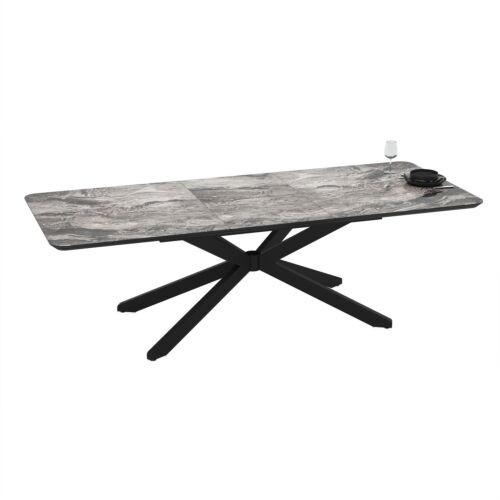 Разтегателна трапезна маса MONA – черен мрамор и черен метал