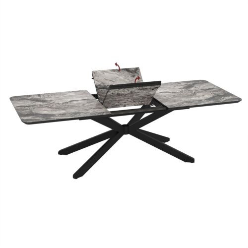 Разтегателна трапезна маса MONA – черен мрамор и черен метал