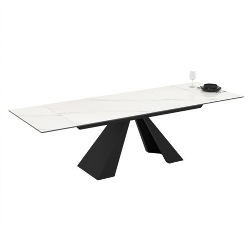 Разтегателна трапезна маса MONZA – бял мрамор и черен метал