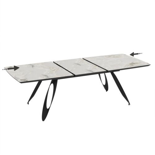 Разтегателна трапезна маса MERKUR – бежов мрамор и черно