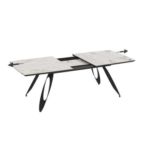 Разтегателна трапезна маса MERKUR – бежов мрамор и черно