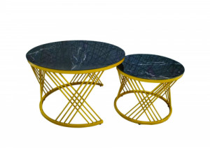 Комплект от 2 холни маси LUNA – кръгли, черно и златно