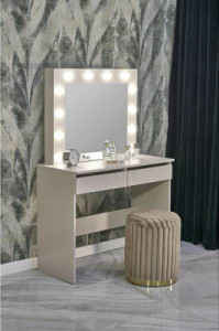 Тоалетка HOLLYWOOD 2 с огледало и LED осветление – цвят кашмир