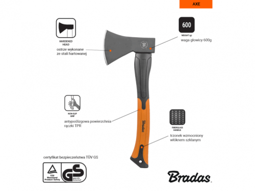 Брадва Bradas 600 г с фибростъклена дръжка и стоманено острие