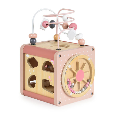 Дървен активен куб W11B316C - розов от Moni Toys
