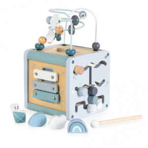 Дървен активен куб W11B316-син от Moni Toys