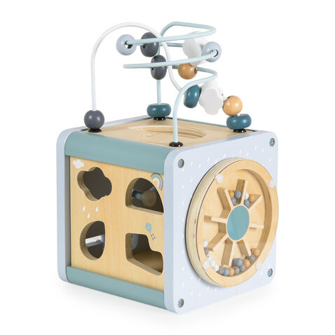 Дървен активен куб W11B316-син от Moni Toys