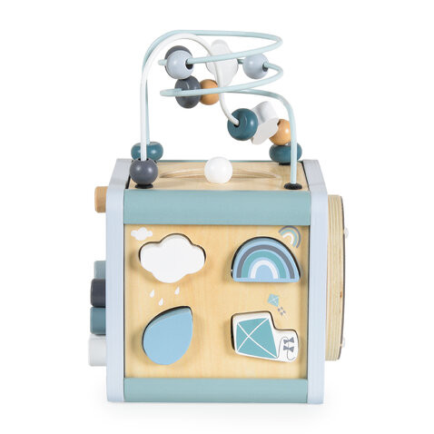 Дървен активен куб W11B316-син от Moni Toys