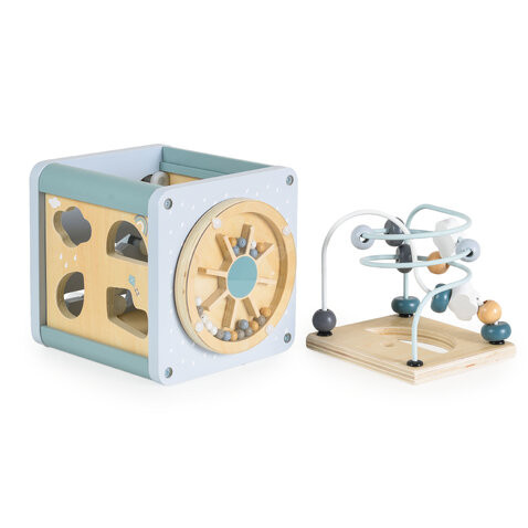 Дървен активен куб W11B316-син от Moni Toys
