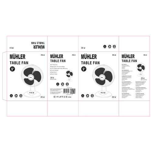 Настолен вентилатор Muhler FM-9 – 9", 20W, 3 перки