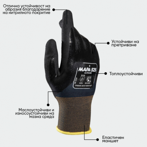 Нитрилни ръкавици Mapa ULTRANE 525 - черни