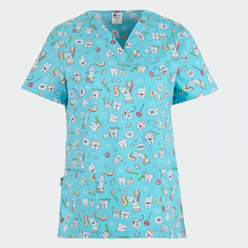 Медицинска туника Bwell BAMBINA - принт сини зъби