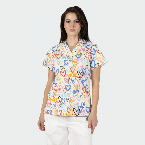 Медицинска туника Bwell BAMBINA - принт сърца