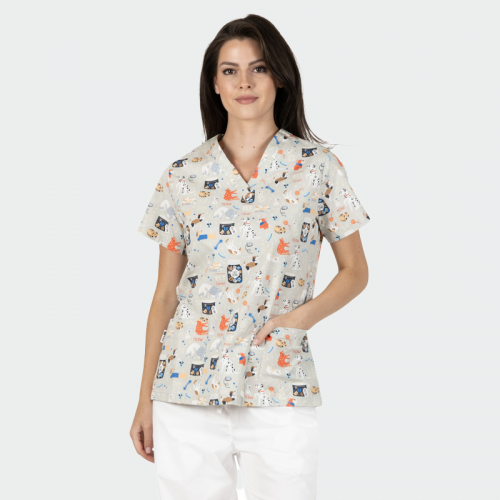 Медицинска туника Bwell BAMBINA - принт Кучета / котки
