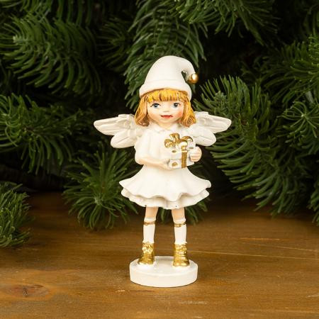 Коледна фигурка Бяло ангелче с подаръци AR041