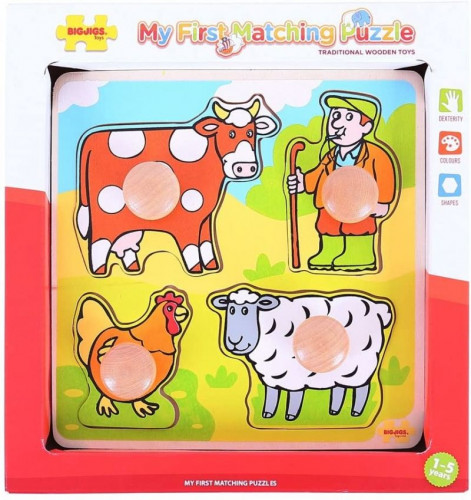 Моят първи дървен пъзел с дръжки Ферма Bigjigs