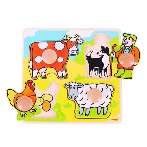 Моят първи дървен пъзел с дръжки Ферма Bigjigs