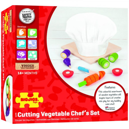 Детски дървен готварски комплект Зеленчуци за рязане Bigjigs