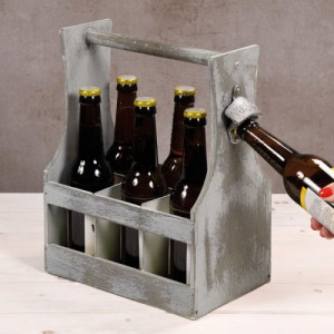 Дървена поставка за 6 бутилки бира с отварачка – KESPER Германия