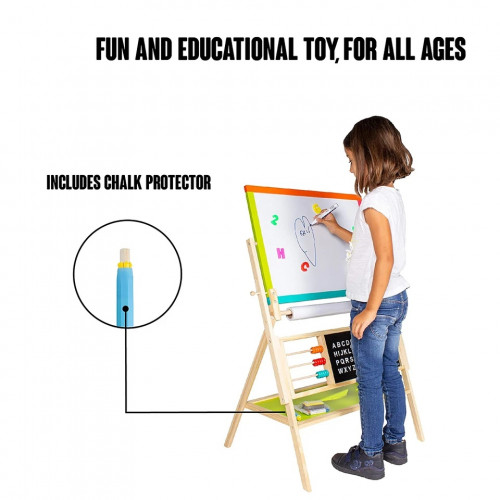 Детска дървена дъска статив 3 в 1 с черна и бяла магнитна дъска