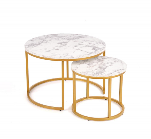 Комплект кръгли холни маси PAOLA в бял мрамор и златно
