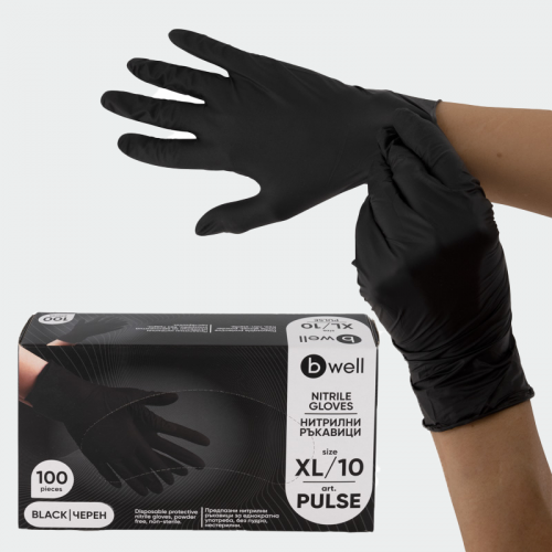 Еднократни нитрилни ръкавици Bwell PULSE - Черни