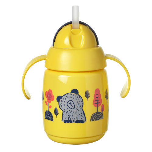 SUPERSTAR НЕРАЗЛИВАЩА СЕ ЧАША СЪС СЛАМКА  дръжки 300мл 6м+ жълт