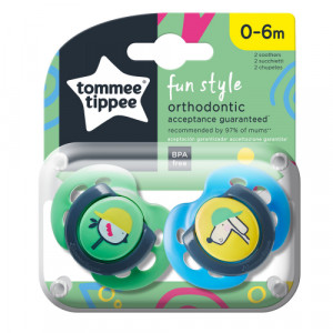 Tommee Tippee ортодонтични залъгалки FUN STYLE 0-6 месеца -2 бр.