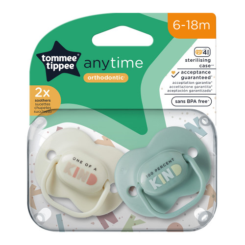 Tommee Tippee AnyTime залъгалки 6-18 месеца -.беж. и зелена KIND