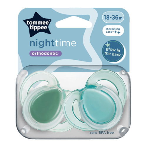 2 бр. залъгалки Tommee Tippee Night Time 18 - 36 м-бяло и зелено