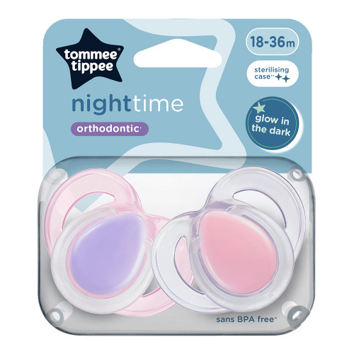 2 бр. залъгалки Tommee Tippee Night Time 18 -36 м- бяло и розово