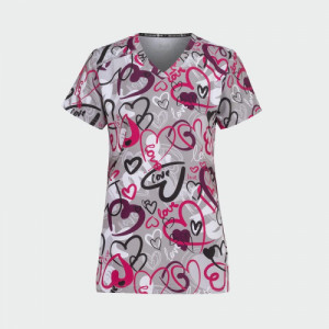 Дамска медицинска туника Bwell MELINA - Painted Hearts