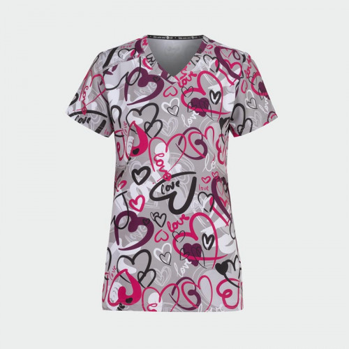 Дамска медицинска туника Bwell MELINA - Painted Hearts